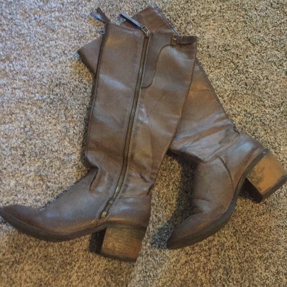 Taupe grey knee high riding boots
